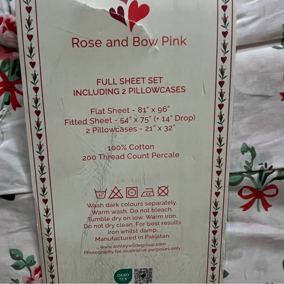 CATH KIDSTON Cotton Rose and Bow PINK Love 4pc Sheet Set Coquette FULL Soft - Picture 4 of 5